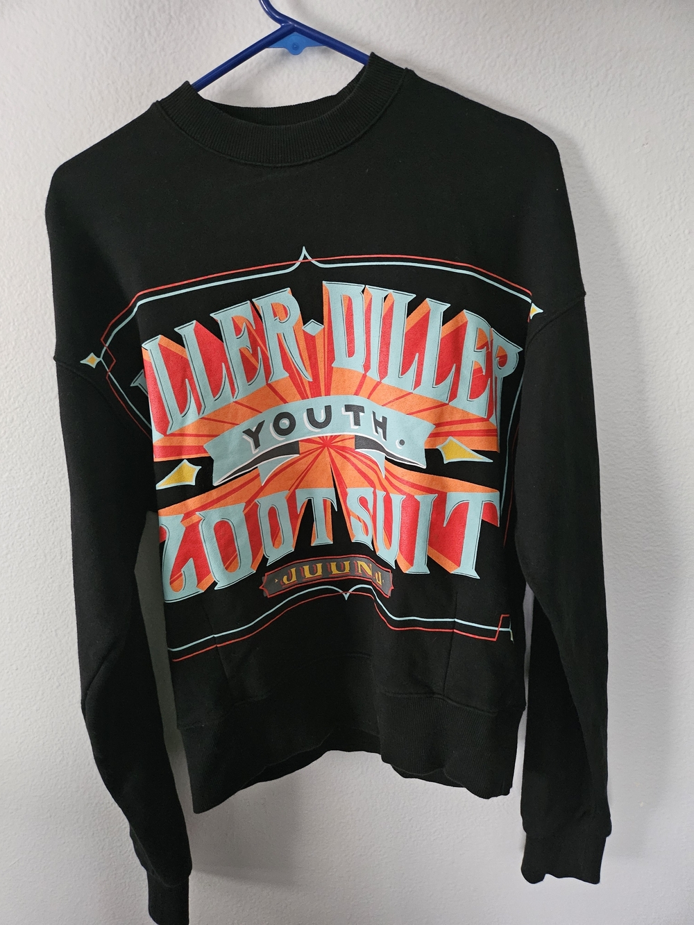 Juun.J Black Graphic Sweatshirt with Red and Teal Print